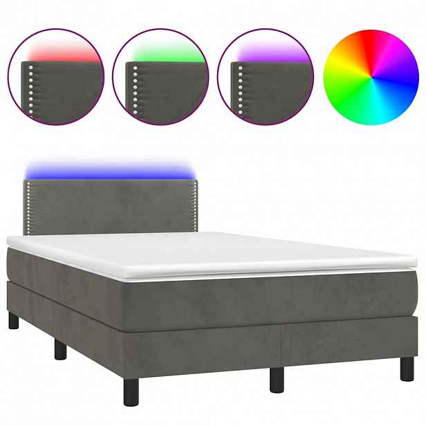 vidaXL Box spring postel s matrací a LED tmavě šedá 120 x 190 cm samet