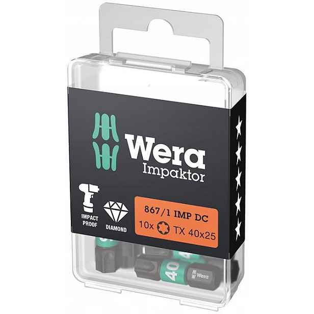 Bit Impaktor Torx TX40x25mm, 10 Ks/balíček, držák 1/4", DIN3126 Wera