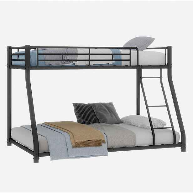 OKWISH PATROVÁ postel 90/190 a 140/190 cm černá z kovu s žebříkem a zvýšeným zábradlím