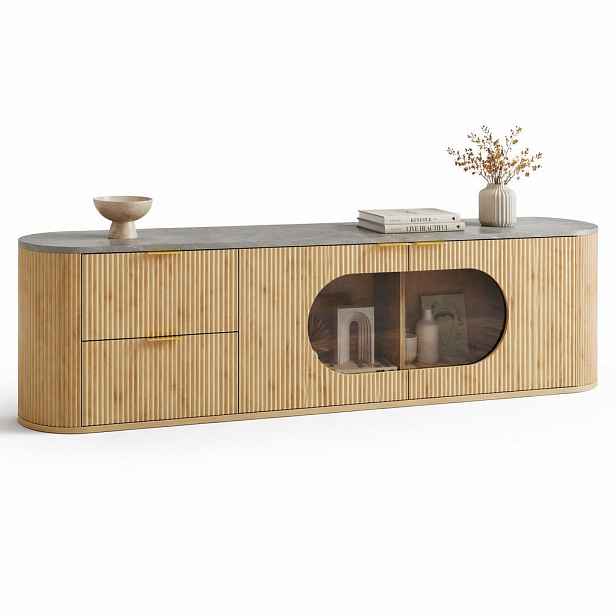 STILVORA TV STOLEK v přírodním dekoru se svislými 3D proužky, do obývacího pokoje, 172×38×45,5 cm