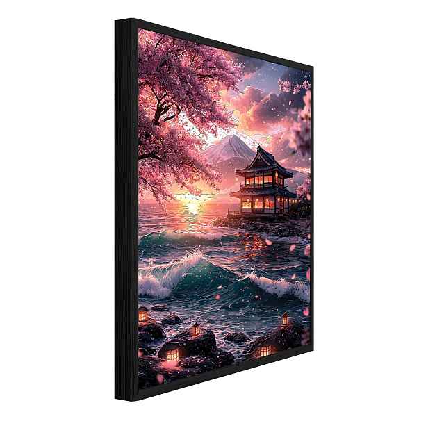 Strukturální Obraz V Černém Rámu Hora Fuji Moře Obývací Pokoj Ložnice 100x70
