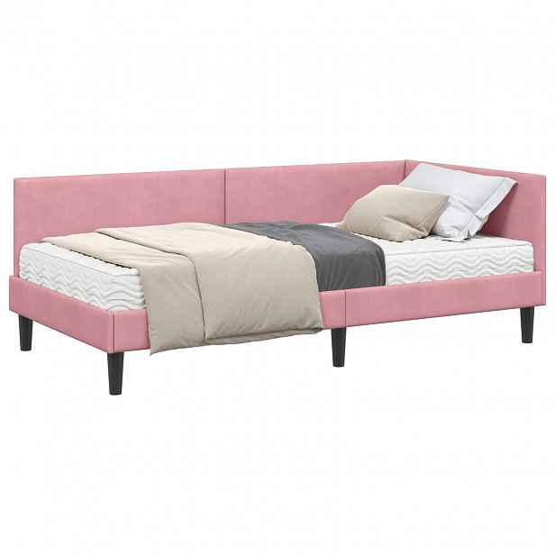 vidaXL Rohový rám postele s matrací 2 ks Růžová 90 x 190 cm samet