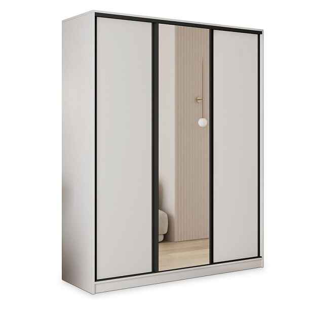 MASSENO ŠATNÍ SKŘÍŇ S POSUVNÝMI DVEŘMI TARI, 150/205/58 cm 3dveřová se zrcadlem a zásuvkami, bílá