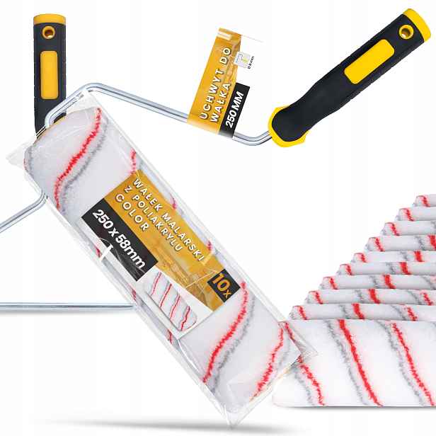 10x Malířský Váleček 25 cm Náhradní nátěr akrylových barev 1x Rukojeť H0-T
