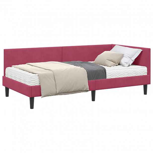 vidaXL Rohový rám postele s matrací 2 ks Víno Červené 90 x 190 cm