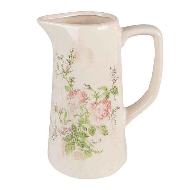 Béžový keramický dekorační džbán s růžemi Rossia M - 15*10*19 cm Clayre & Eef