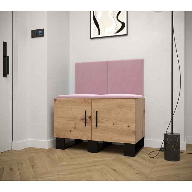 Předsíňová sestava RUMIE 19 - dub artisan, růžové panely