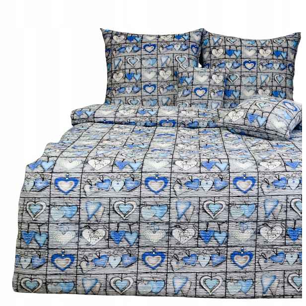 Sada Povlečení Kůra 160x200 2x70/80 Srdíčka Na Desce Modrá Elegantní