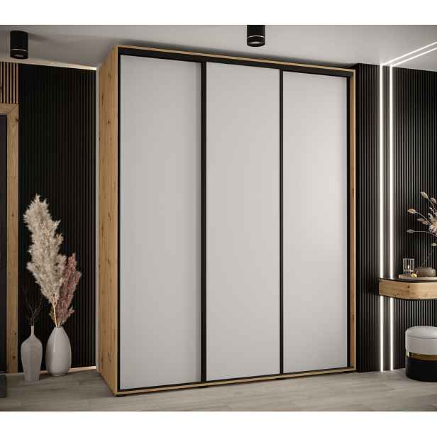 Šatní skříň YVONA 1 - 200/60 cm, dub artisan / bílá / černá