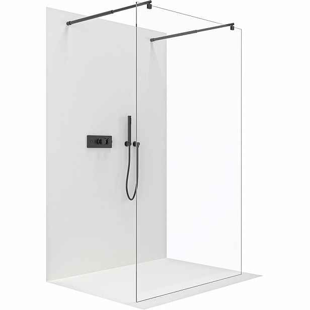 Sprchová zástěna Walk-in Onyx Duo L/P - 8 mm - kulatá vzpěra - černá matná, transparentní sklo - 100x200 cm