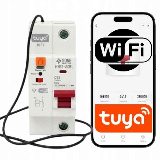WiFi pojistka Tuya 63A na dálkové ovládání Smart Life na Din lištu