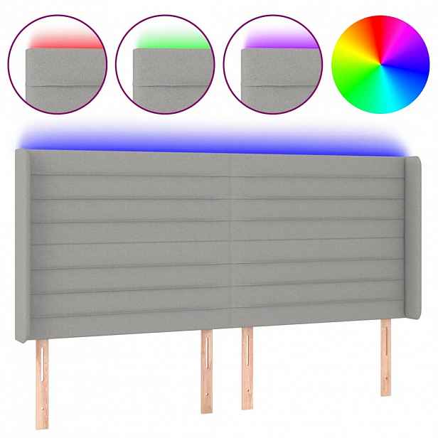 vidaXL Čelo postele s LED světle šedé 183x16x118/128 cm textil