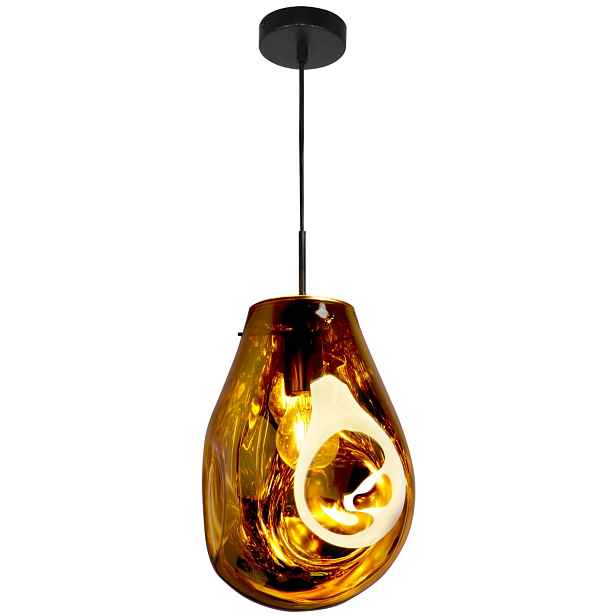 Závěsná lampa černé skleněné zlaté stínítko do obývacího pokoje, moderní Polux