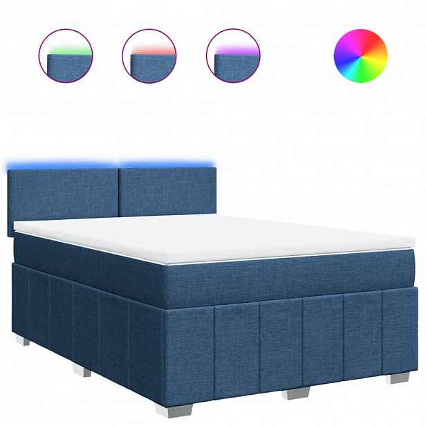 vidaXL Box spring postel s matrací modrá 160x200 cm textil
