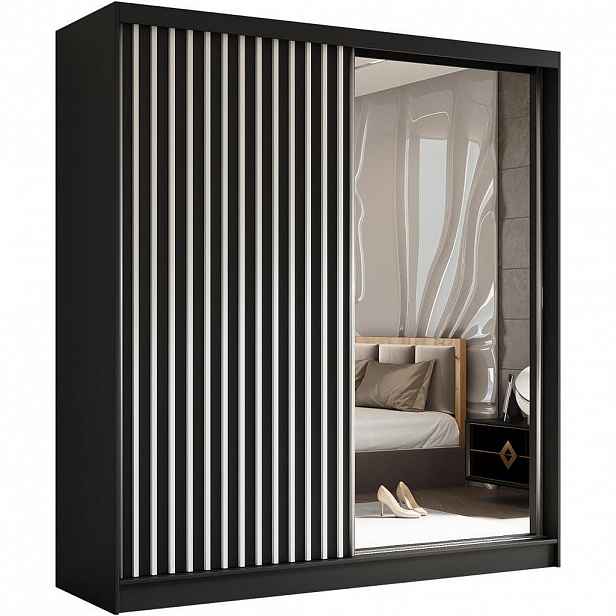 Beautysofa SKŘÍŇ s posuvnými dveřmi Helix 200/216/61 černá + bílá se zásuvkami