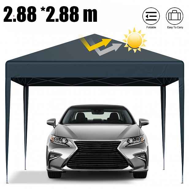 TEMU 1 ks, Skládací stan na párty 2,88 x 2,88 m, přístřešek na auto, UV ochrana, výškově nastavitelný, s přenosnou taškou, pro venkovní zahradní