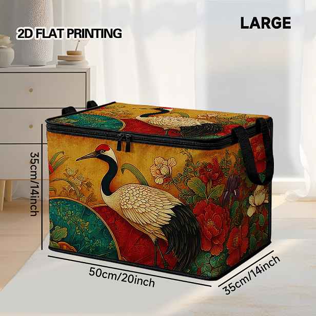 TEMU 1 ks Úložný koš s japonským vintage uměleckým vzorem Crane Blossoms | Polyester, s odklápěcím víkem, velká kapacita, skvělý pro psí potřeby,