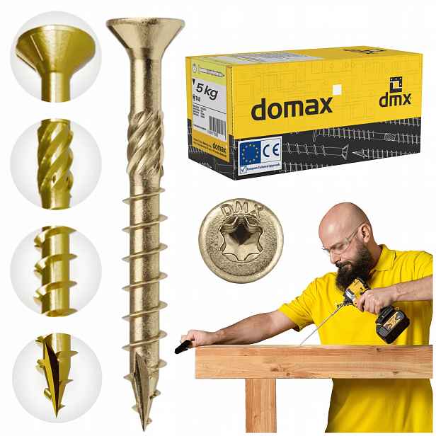 Tesařské Vruty 4x35 Kuželové Torx 5 kg Do Dřeva Domax Cs Zlaté