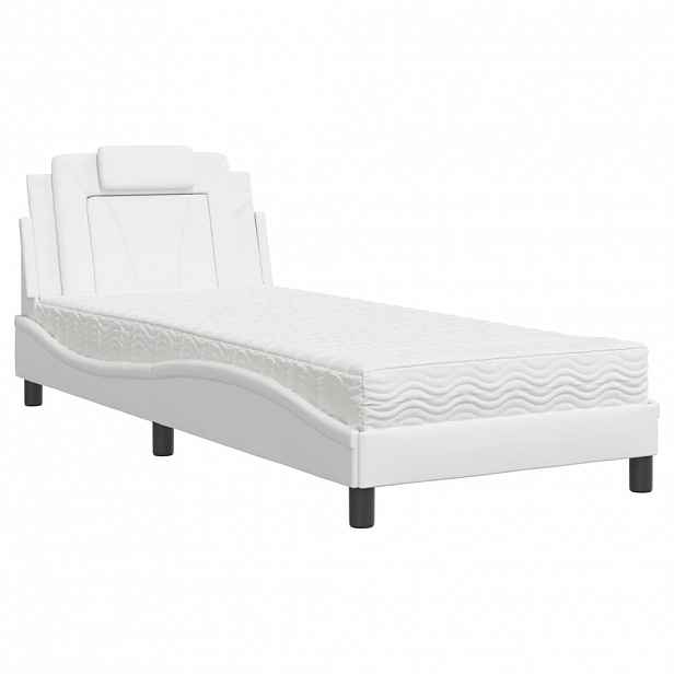 vidaXL Postel Viana s matrací bílá 90 x 190 cm umělá kůže