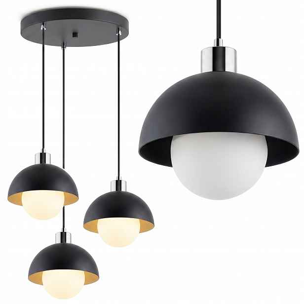Závěsné stropní svítidlo Lustr Skleněné koule Černá Chrom Moderní 3xG9