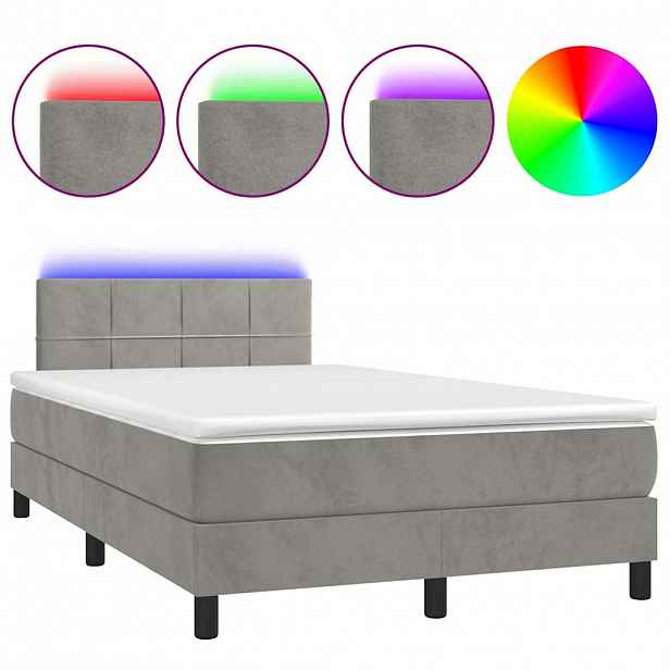 vidaXL Box spring postel s matrací a LED světle šedá 120x190 cm samet