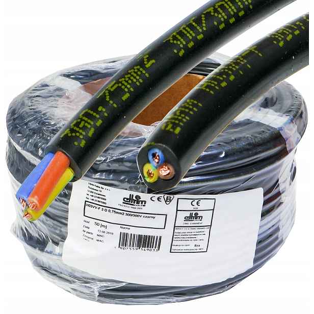 Kabel Omy 3x0,75 300/300V Cu lanko měděné černé 50m