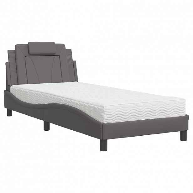vidaXL Postel Viana s matrací šedá 90 x 190 cm umělá kůže