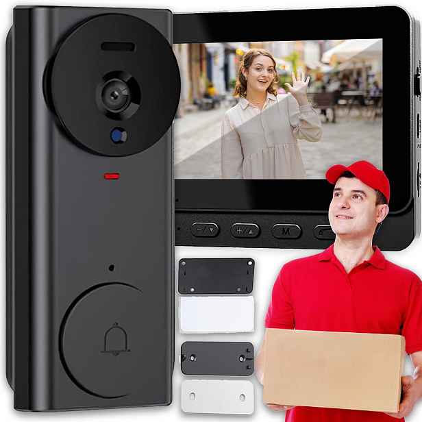 Bezdrátový Zvonek Na Dveře Video Domofon Foto Hd 4.3" Voděodolný