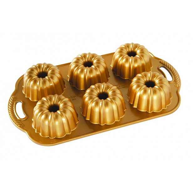 Forma na 6 minibábovek Nordic Ware Anniversary, zlatá, 1l