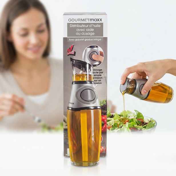 Skleněná láhev na olej s odměrkou, nálevka bez odkapávání, 500 ml
