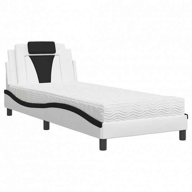 vidaXL Postel Viana s matrací bílá a černá 90 x 190 cm umělá kůže