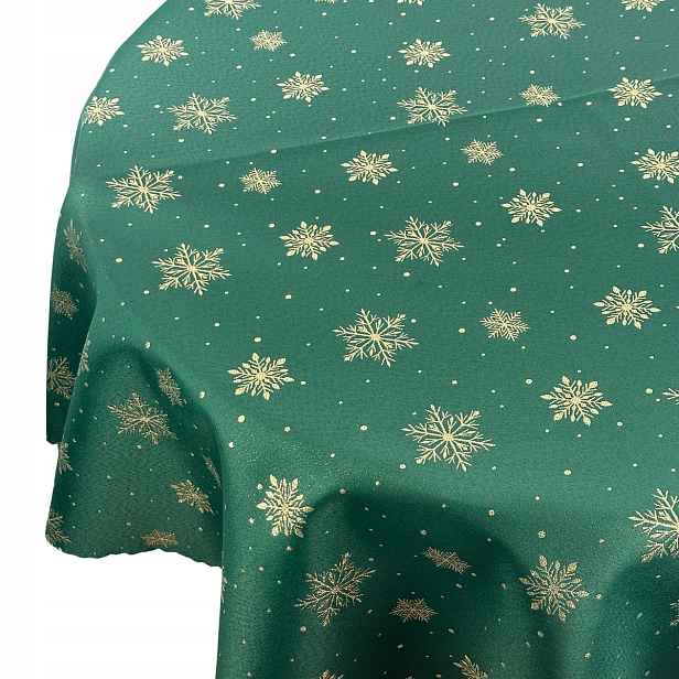 Vánoční ubrus Sníh Zelený Zlatý Kruh, průměr 150 cm