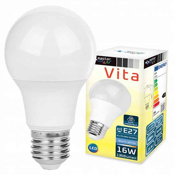 Led žárovka E27 16W neutrální bílá 4000K 1350lm kula A60 230V