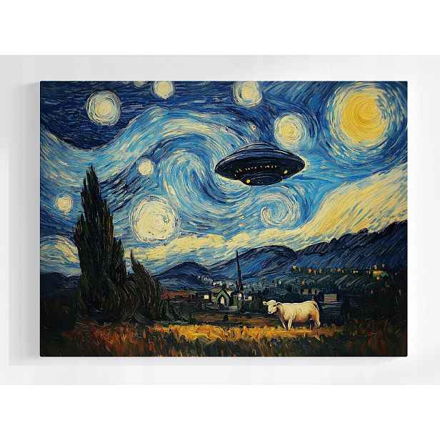 Plakát Van Gogh Hvězdná Noc Ufo Mimozemšťané Kráva 100x75