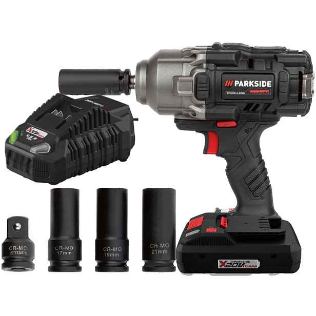 Akumulátorový rázový utahovák 1/2 1356 Nm 20 V C4 Parkside baterie 4 Ah nabíjení Sada