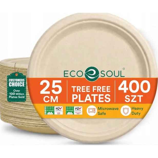 Na Jedno Použití papírové talíře Eco Soul, 100% kompostovatelné, 25 cm, 400 ks