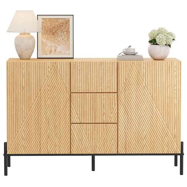 Redom SIDEBOARD 115,5/40/76 cm s geometrickými dvířky a prostorným úložným prostorem, Přírodní