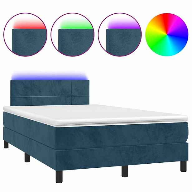 vidaXL Box spring postel s matrací a LED tmavě modrá 120x190 cm samet