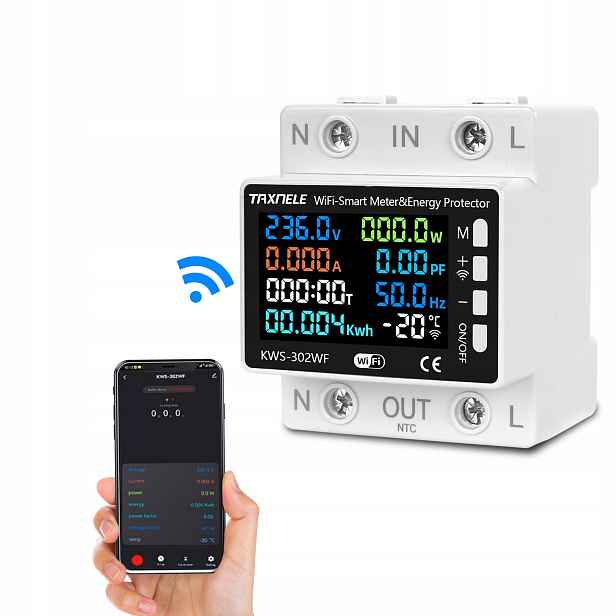 Inteligentní elektroměr měří watty relé 63A LCD Tuya WiFi