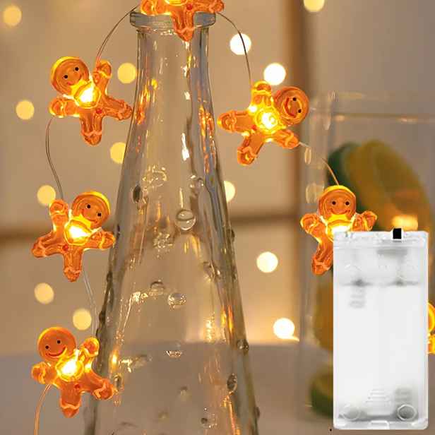 TEMU Panenka z gingerbreadu Vánoční světla na baterie Oranžové Roztomilé Transparentní Panenka z gingerbreadu Pohádková světelná řetěz 10 LED 3.22Ft