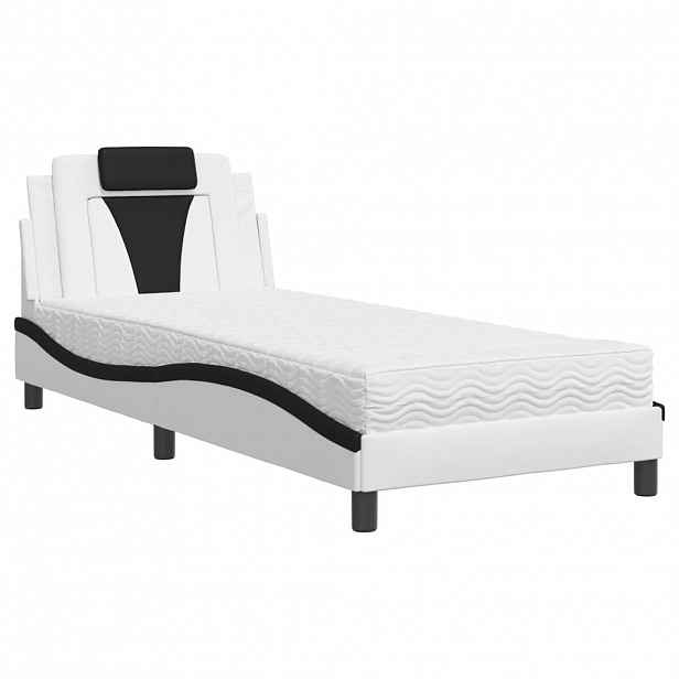 vidaXL Postel Viana s matrací bílá a černá 90 x 200 cm umělá kůže