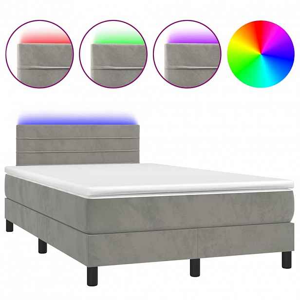 vidaXL Box spring postel s matrací a LED světle šedá 120x190 cm samet