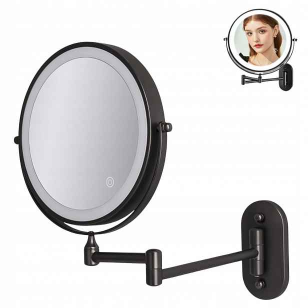 Led nástěnné zrcadlo pro zvětšování make-upu x 10 černé kosmetické