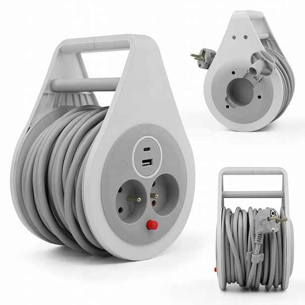 Prodlužovací Kabel Plast-Rol na bubnu 10 m, 2 ks , šedý