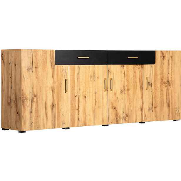 Redom SIDEBOARD 208/39,5/80 cm se 2 zásuvkami a 4 dvířky, velký úložný prostor, Hnědá