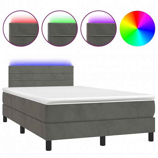 vidaXL Box spring postel s matrací a LED tmavě šedá 120 x 190 cm samet