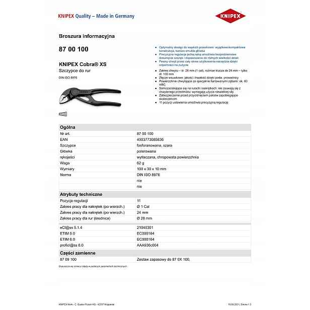 Kleště Na Trubky Cobra 100 MM