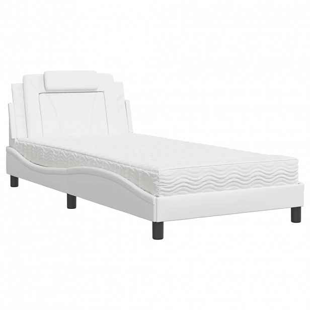 vidaXL Postel Viana s matrací bílá 100 x 200 cm umělá kůže