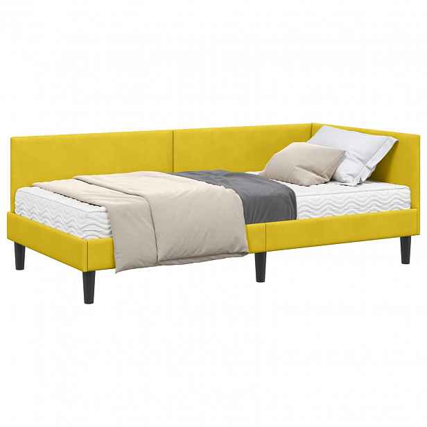 vidaXL Rohový rám postele s matrací 2 ks Žlutá 90 x 200 cm samet