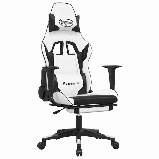 vidaXL Masážní herní židle s podnožkou bílá a černá umělá kůže